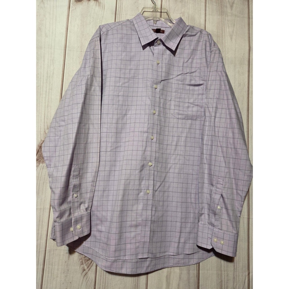 Red House Mens XL Non-Iron Cotton Button Down Shirt Purple Windowpane‎ Check